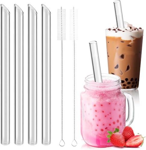 Annyswit 4 Stück Bubble Tea Strohhalme mit 2 Reinigungsbürsten Boba Strohhalme 14mm Transparent Glas Groß Breite Trinkhalme Strohhalme Wiederverwendbar für Smoothie Cocktail (4 Schräg) Annyswit 4 Stück Bubble Tea Strohhalme mit 2 Reinigungsbürsten Boba Strohhalme 14mm Transparent Glas Groß Breite Trinkhalme Strohhalme Wiederverwendbar für Smoothie Cocktail (4 Schräg) von Annyswit