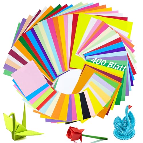 Annyswit 400 Blatt Origami Papier mit Schere & Doppelseitigem Klebeband 20 Farben Faltpapier 15x15 & 20x20 &10x10cm Buntes Papier Doppelseitiges Farbiges Origami-Set für Kreatives Gestalten von Annyswit