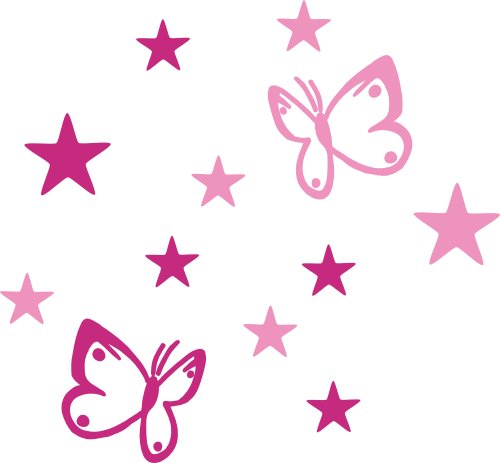 AnoLetterFoil B4S rosa pink Selbstklebende Deko Elemente - Schmetterlinge und Sterne - Aufkleber für Aussen- und Innenbereich, Türaufkleber, Autoaufkleber, Beschriftung, Namen, Kindernamen, Kinderzimmer, Sticker auch als Wandtattoo, Fensteraufkleber und Türen von AnoLetterFoil