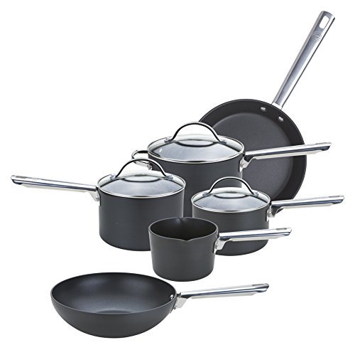 Anolon Professional Premium Antihaft-Kochtopf, Bratpfanne Und Bratpfannen mit Glasdeckeln, 6-Teiliges Set, Schwarz von Anolon