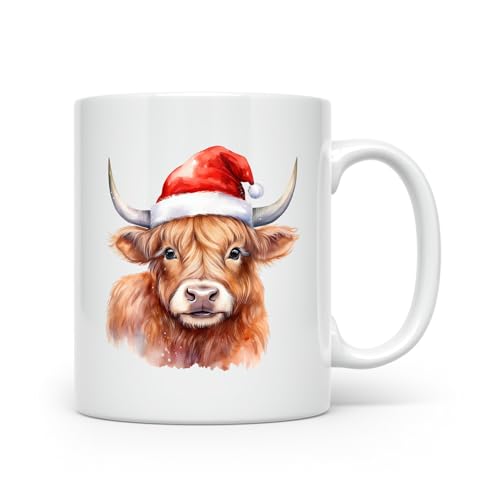Anonymous Gifting Highland Cow Aquarelldruck Tasse – schöne glänzende bedruckte Tasse Weihnachtskuh Anonymous Gifting Highland Cow Aquarelldruck Tasse – schöne glänzende bedruckte Tasse Weihnachtskuh von SYNYEY