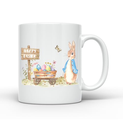 Anonymous Gifting Osterfreude: Handbedruckte 11oz Keramik-Kaffeetasse mit Peter Rabbit - Blaue Jacke von Anonymous Gifting