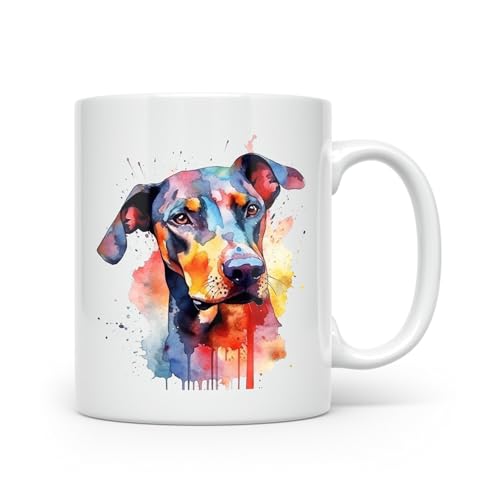 Anonymous Gifting Dobermann Hund Aquarelldruck Tasse - Wunderschön glänzend bedruckte Tasse - von BSWolf