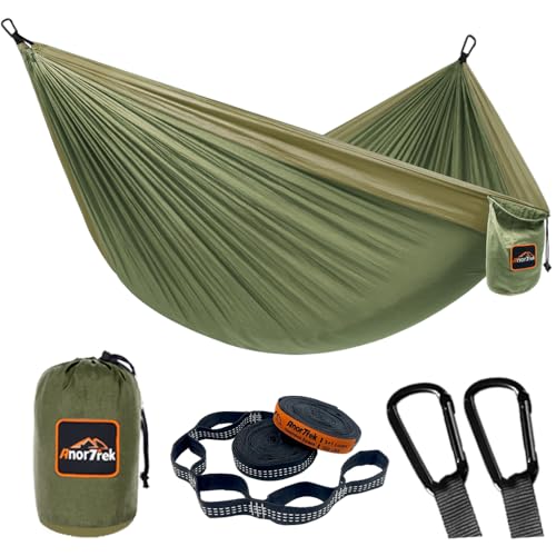 AnorTrek Camping Hängematte, superleichte tragbare Fallschirm Hängematte mit Zwei Baumgurten Einzel oder Doppel Nylon Reisebaum Hängematten Armeegrün&Khaki AnorTrek Camping Hängematte, superleichte tragbare Fallschirm Hängematte mit Zwei Baumgurten Einzel oder Doppel Nylon Reisebaum Hängematten Armeegrün&Khaki von AnorTrek