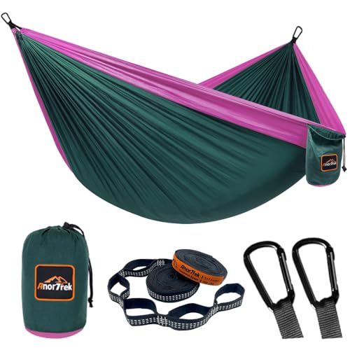AnorTrek Camping Hängematte, superleichte tragbare Fallschirm Hängematte mit Zwei Baumgurten Einzel oder Doppel Nylon Reisebaum Hängematten Dunkelgrün & Fuchsia AnorTrek Camping Hängematte, superleichte tragbare Fallschirm Hängematte mit Zwei Baumgurten Einzel oder Doppel Nylon Reisebaum Hängematten Dunkelgrün & Fuchsia von AnorTrek
