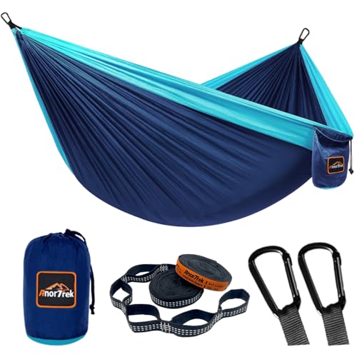 AnorTrek Camping Hängematte, superleichte tragbare Fallschirm Hängematte mit Zwei Baumgurten Einzel oder Doppel Nylon Reisebaum Hängematten von AnorTrek