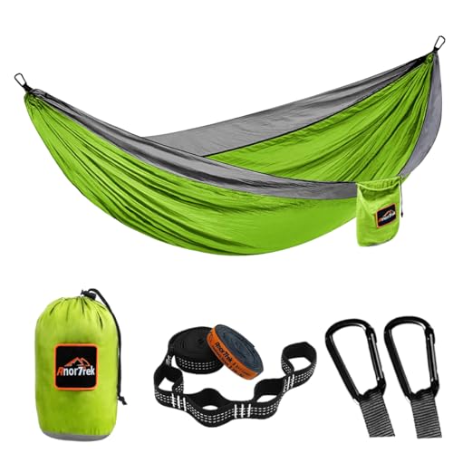 Anortrek Outdoor Hängematte 2 Personen 300x200 cm [249kg Tragkraft] Ultraleicht – Camping-Zubehör mit Baumgurten, Atmungsaktive Nylon Reisehängematte für Wanderung & Garten von AnorTrek