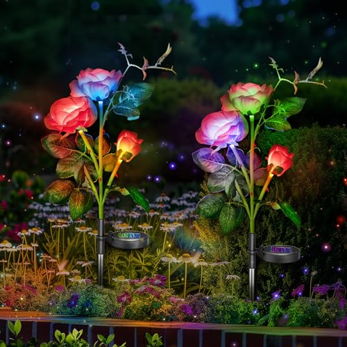 Anordsem 2 X Außen Solarleuchte Garten Farbwechsel LED Rose Lichter Edelstahl Stecker Solarlampe Wasserdicht für Gartenterrasse Hinterhof Pathway Einfahrt Dekoration (Rot) … von Anordsem