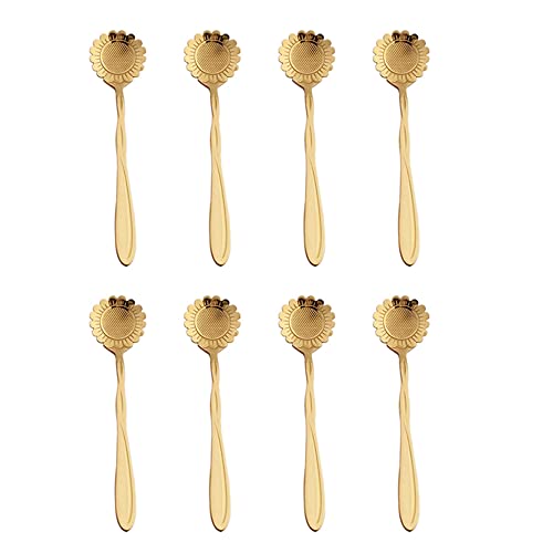 Stainless Steel Tableware 8 Pack Creative Flower Coffee Spoon Dessert Spoon 8 Pack for Stirring Mixing Cafe or Bar Tableware Stainless Steel Creative Flower Coffee Spoon Gold Sunflower(B) X8pcs von Anoudon