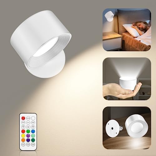 Anpro LED Wandlampe Innen 3 Farbtemperaturen mit Akku Dimmbar Fernbedienung und Touch Control 360° drehbar Wandlicht RGB Wandleuchte kabellos für Wohnzimmer,Schlafzimmer, Flur und Treppenhaus von Anpro