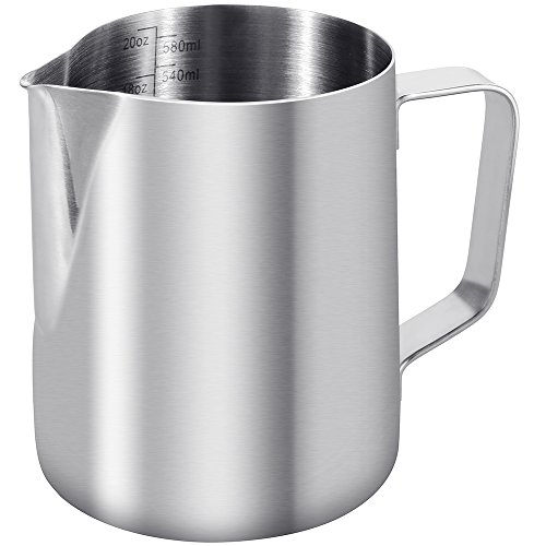 Anpro Milchkännchen, 600ml Milk Pitcher Milchkanne aus Edelstahl, perfekt für Cappuccino, Milchaufschäumer, Silber, MEHRWEG von Anpro