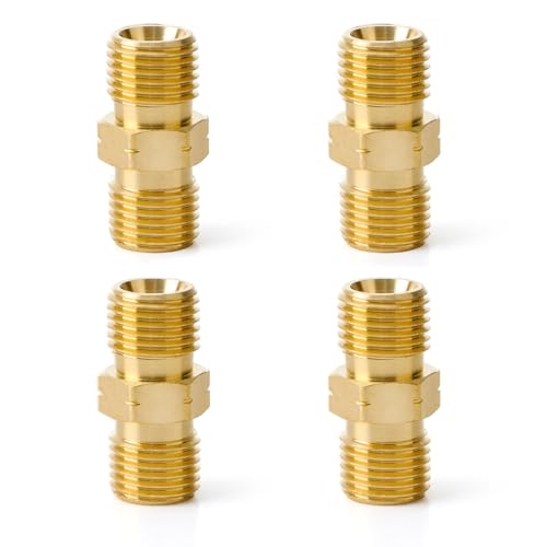 4 Stück Gasschlauch Verbinder, Gas Schnellkupplung 1/4 Zoll AG Links, Messing Doppelnippel, Außengewinde Gasschlauch Adapter, Gasanschluss Adapter, Gas Adapter für Klimaanlagen, Sanitär, Solaranlagen von Anrbb