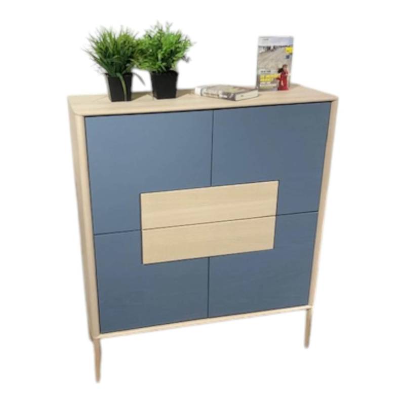Highboard Juna Esche Massiv Gebürstet Weiß Geölt Und Lack Blaugrau Mit Holzstruk... von Anrei