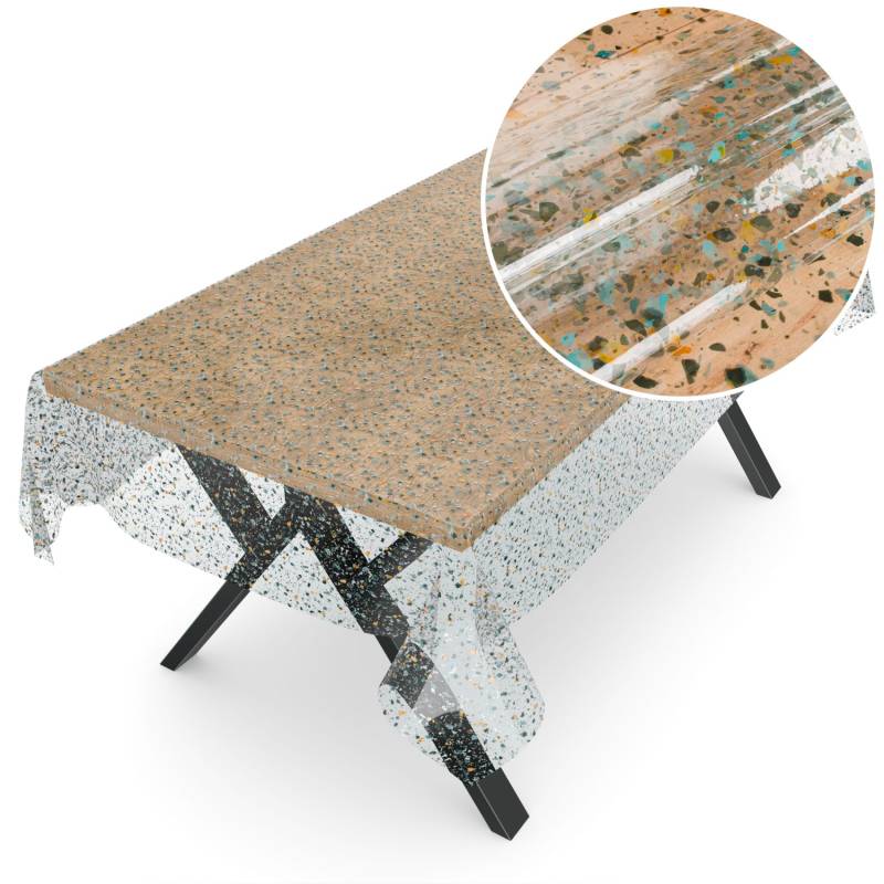 Durchsichtige Tischdecke transparent Tischschutz mit Muster 0,25mm Terrazo 100x140cm Schnittkante von Anro