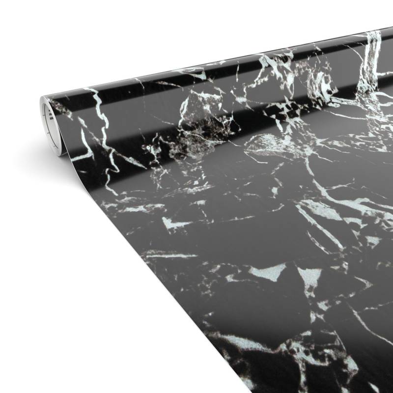 Klebefolie Möbelfolie Küche Folie selbstklebend DIY glänzend PVC-frei 0,45x3m Marmor Schwarz von Anro