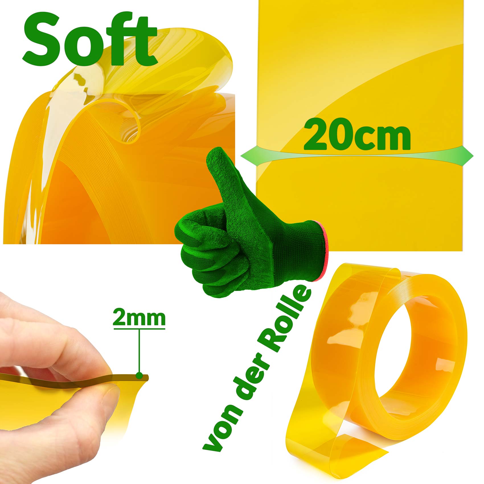 PVC Streifenvorhang Lamellen Vorhang Stärke 2mm Gelb B-20cm 100 x 20cm PVC Streifenvorhang Lamellen Vorhang Stärke 2mm Gelb B-20cm 100 x 20cm von Anro