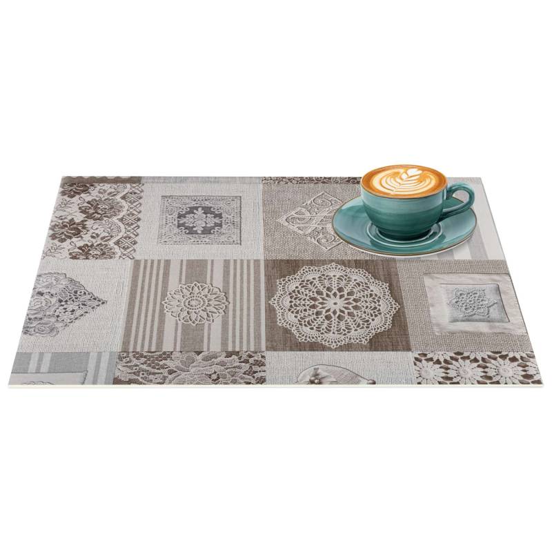 Platzsets Tischset Platzdeckchen abwaschbar Tischuntersetzer PVC hitzebeständig Patchwork Holz Liebe 30x45cm von Anro
