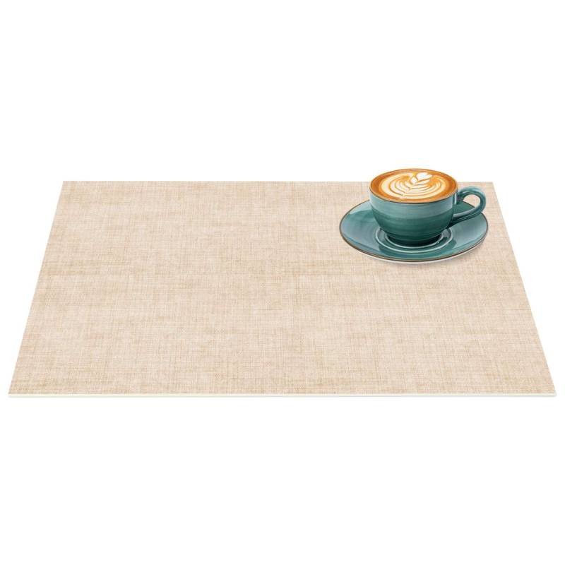 Platzsets Tischset Platzdeckchen abwaschbar Tischuntersetzer PVC hitzebeständig Uni Leinen Beige 35x50cm von Anro