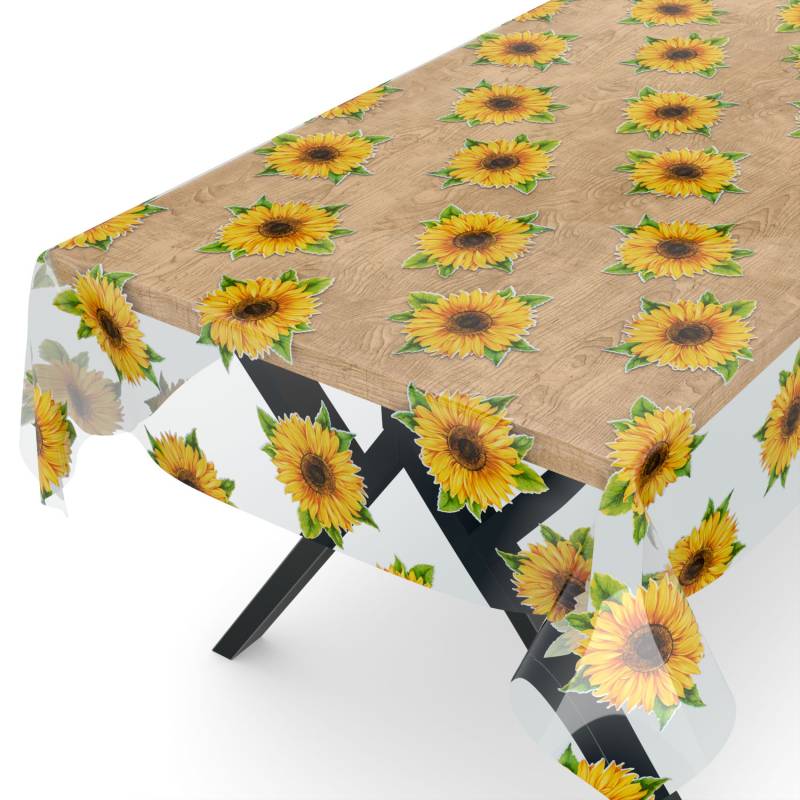 Transparente Tischdecke durchsichtig Tischfolie Tischschutzfolie 0,15mm mit Muster Sonnenblumen 100x140cm Schnittkante von Anro
