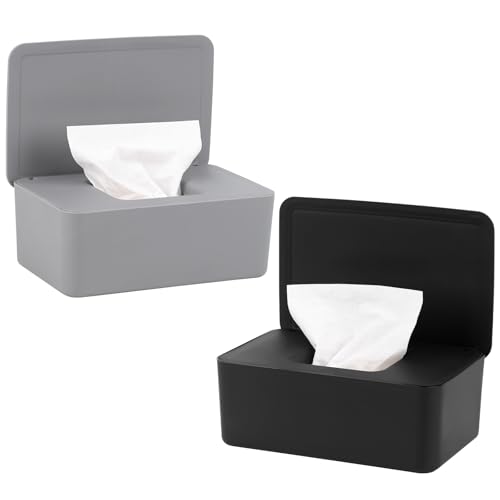Anruyi 2 Stück Feuchttuch Box, Schwarz Grau Kunststoff Toilettenpapierbox von Anruyi