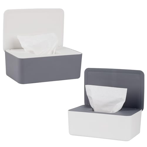 Anruyi 2 Stück Feuchttuch Box, Serviettenbox mit Deckel Spender Tissue Aufbewahrungskoffe Tücherbox von Anruyi
