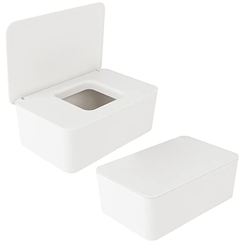 Anruyi 2 Stück Feuchttuch-Box Weiß Kindertuchbox Kunststoff Toilettenpapierbox Feuchttücher Spender Tücherbox Tissue Aufbewahrungskoffe Serviettenbox mit Deckel für Zuhause Büro von Anruyi