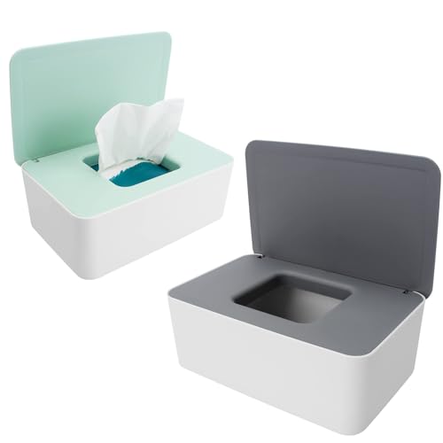 Anruyi 2 Stück Feuchttücher Boxen, Kindertuchbox Kunststoff Toilettenpapier Box feuchte Tücherbox Serviettenbox mit Deckel Spender Tissue Aufbewahrungskoffe Tücherbox für Zuhause Büro(2 Farbe) von Anruyi