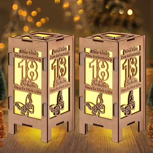 2 Stück Originelle 18 Geburtstag Geschenk Mädchen Junge, 18 Geburtstag Laterne Deko mit Warm LED Licht, Geburtstagsgeschenk für 18 jährige Mann Frau, Enthält 20 Knopfbatterien Deutsche Deko von Anruzon