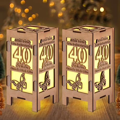 2 Stück Originelle 40 Geburtstag Geschenk Frauen & Männer, 40 Geburtstag Laterne Deko mit Warm LED Licht, Geburtstagsgeschenk für 40 jährige Mann Frau, Enthält 20 Knopfbatterien Deutsche Deko von Anruzon