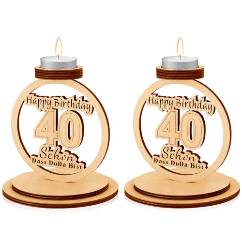 2er Set Originelles Geschenk zum 40. Geburtstag - Kerzenständer aus Holz Geschenke, Geburtstagsgeschenk für 40-jährige Mann Frau, 40. Happy Birthday - Desktop-Deko Kommt mit Zwei 2 Kerze von Anruzon