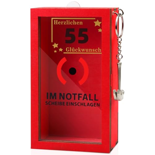 Anruzon - Originelle 55 Geburtstag Geschenk Frau & Mann - 55.Geburtstag Geldgeschenke - Lustige Notfallbox mit Hammer und Seil - Deko Holzkiste - Personalisierbares Geschenk von Anruzon