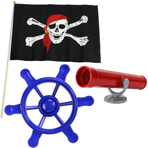 Anschütz Piratenset Zubehör für Spielturm Steuerrad Piratenflagge Fernrohr Baumhaus Set von Anschütz