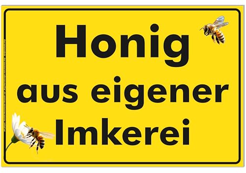 Honig aus eigener Imkerei Schild Robust & Witterungsbeständig – Hartschaumplatte mit UV-Lack – Gelb mit Bienenmotiven von Anschütz