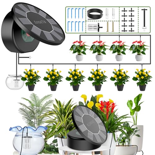 AnseTo Solar Bewässerungssystem Automatisches Bewässerungssystem für Garten Balkone,Solar Gewächshaus Automatische Bewässerung Tropfschlauchbewässerung mit 9 Bewässerungsprogrammen von AnseTo