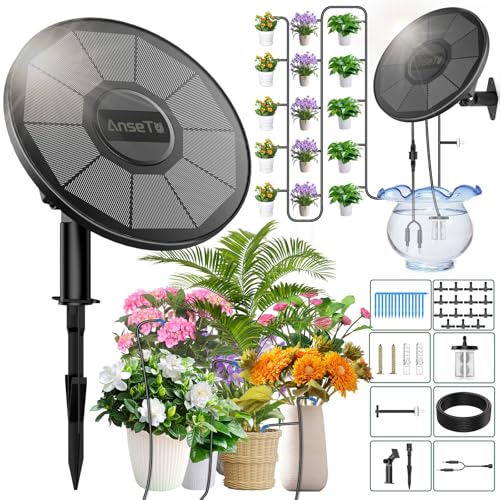 AnseTo Solar Bewässerungssystem Integriertem Bewässerungssteuergerät mit 2200 mAh Akku, Solar Bewässerung Automatisches Bewässerungssystem Kit für Garten, Balkon, Gewächshaus mit Wasserstandserkennung von AnseTo