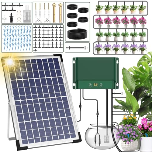 AnseTo Solar Bewässerungssystem für Garten Balkon Bewässerung, Solar Automatische Bewässerungscomputer für die Tropfschlauch Bewässerung von Garten, Balkon, Greenhouse Pflanzen, Kübelpflanzen von AnseTo