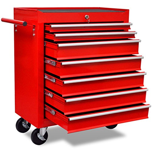 Anself Werkstattwagen Werkzeugwagen mit 7 Schubladen und 4 Lenkrollen Rot von Anself
