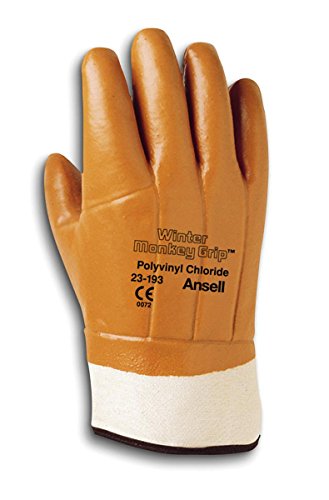 Ansell 23193 Winter Monkey Grip vinylbeschichtet, Klettriemen Handschuhe, 30,5 cm Länge, 27,9 cm Breite, 1,2 cm Höhe, Größe 10, orange (12 Stück) von Ansell