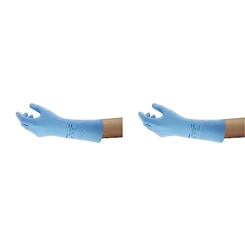 Ansell AlphaTec 37-007 Nitril-Handschuhe, Chemikalienschutz-Handschuh, Chemikalien- und Flüssigkeitsschutz, Industrie PSA, Arbeitshandschuhe Wiederverwendbar, Blau, Größe S (1 Paar) (Packung mit 2) von Ansell