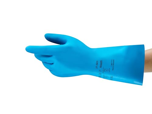 Ansell AlphaTec 37-501 Chemikalienschutz-Handschuhe aus Nitril, Wiederverwendbare Chemie-Handschuhe für Industrie, Lebensmittel Geeignet, Arbeitshandschuhe Latexfrei, Blau, Größe M (12 Paar) von Ansell