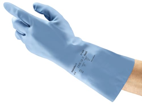 Ansell AlphaTec 37-520 Nitril-Handschuhe, Chemikalienschutz-Handschuh, Chemikalien- und Flüssigkeitsschutz, Arbeitshandschuhe Wiederverwendbar, Blau, Größe L (12 Paar) von Ansell