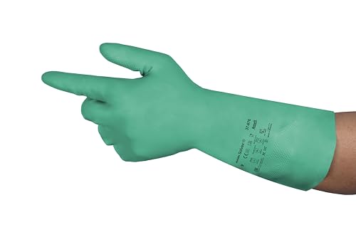 Ansell AlphaTec 37-675 Chemikalienschutz-Handschuhe aus Nitril, Wiederverwendbare Chemie-Handschuhe für Industrie, Lebensmittel Geeignet, Arbeitshandschuhe Latexfrei, Grün, Größe S (12 Paar) von Ansell