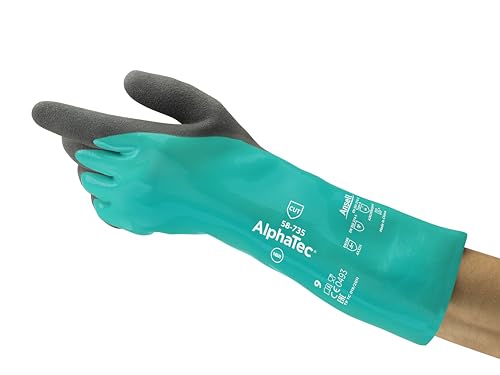 Ansell AlphaTec 58-735 Chemikalienschutz-Handschuhe aus Nitril Schnittschutz, Heimwerker-, Industrie- und Mechanik-Arbeiten, Grün, Größe 7 (6 Paar) von Ansell