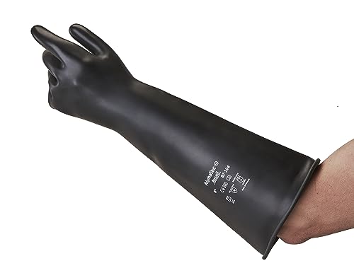 Ansell AlphaTec 87-104 Chemikalienschutz-Handschuhe aus Latex, Wiederverwendbare Chemie-Handschuhe für Industrie, Lebensmittel Geeignet, Gummi Arbeitshandschuhe, Schwarz, Größe 9.5 (1 Paar) von Ansell