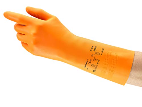 Ansell AlphaTec 87-955 Chemikalienschutz-Handschuhe, Mehrzweck-Arbeitshandschuhe, Hohe Beständigkeit Chemikalien, Baumwoll Velours Innenausstattung, Größe 2XL (12 Paar) von Ansell