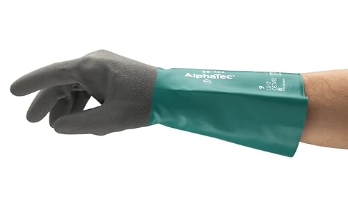 Ansell AlphaTec 58-435 Chemikalien-Nitril Arbeitshandschuhe, Hochleistungsfähige Nitrilmischung, Latexfrei-Handschuh Damen Herren, Grün, Größe M (12 Paar) von Ansell