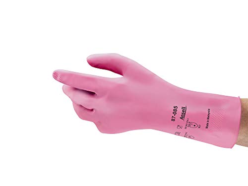 Ansell AlphaTec 87-085 Mehrzweckhandschuhe aus Latex, Chemikalienschutz, Lebensmittel Geeignet, Wiederverwendbare Gummihandschuhe, Hausputz, Haushalt, Kochen, Rosa, Größe XL (12 Paar) von Ansell