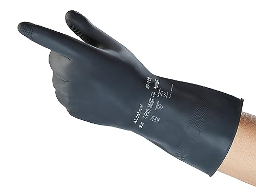 Ansell AlphaTec 87-118 Latex-Chemikalienschutzhandschuhe, hohe Chemikalienbeständigkeit, wasserdicht und wiederverwendbar, Baumwollbeflockung, schwarz, 9.5 (XL) von Ansell