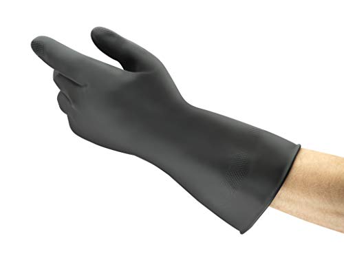 Ansell AlphaTec 87-118 Chemikalienschutz-Handschuhe aus Latex, Wiederverwendbare Chemie-Handschuhe für Industrie, Lebensmittel Geeignet, Gummi Arbeitshandschuhe, Schwarz, Größe XS (1 Paar) von Ansell