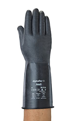 Ansell ChemTek 38-514 Butyl/Viton Handschuhe, Chemikalien- und Flüssigkeitsschutz, Schwarz, Größe 7 (1 Paar pro Beutel) von Ansell